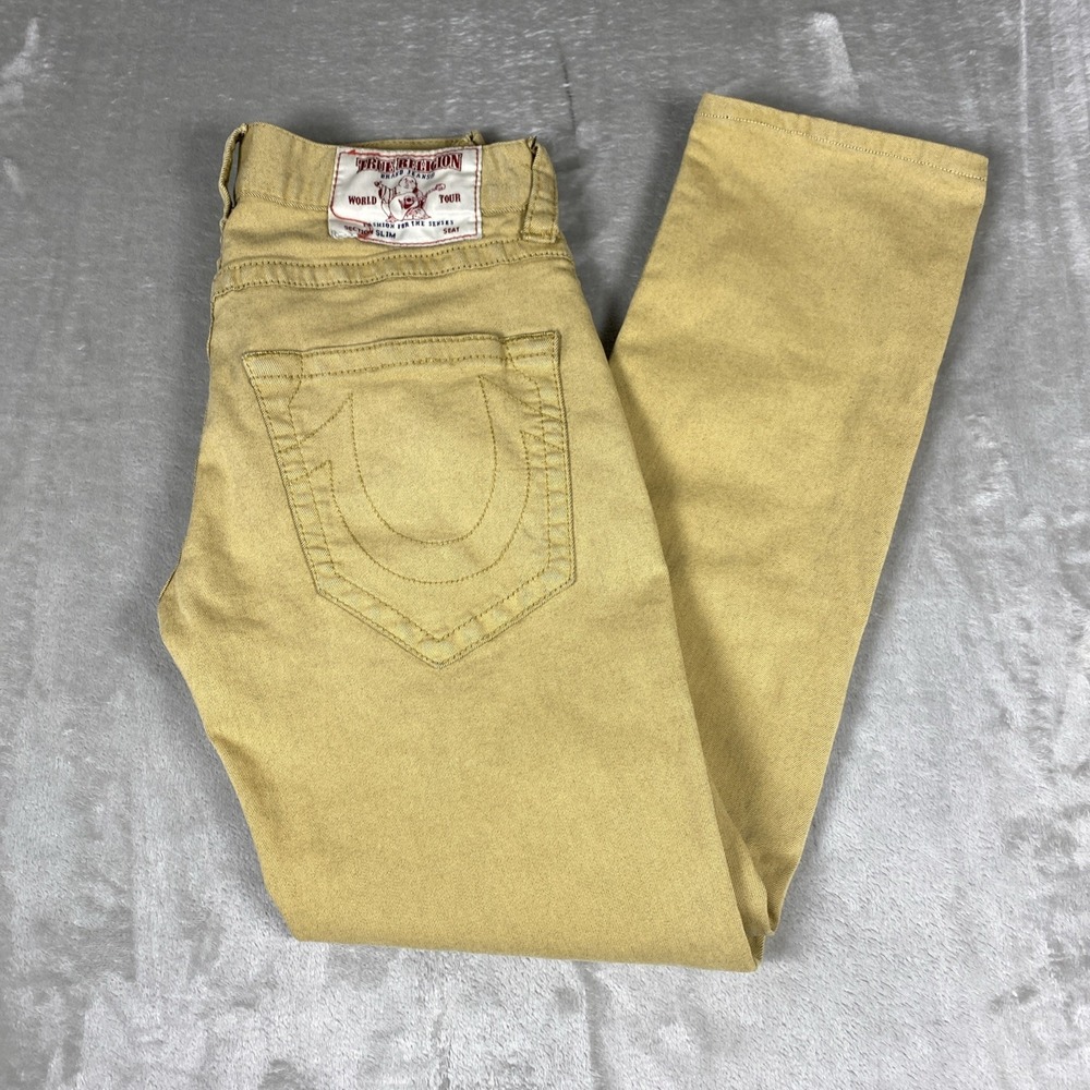 True Religion Women's Section Slim Jeans 28x30 Mustard Yellow Stretch Denim